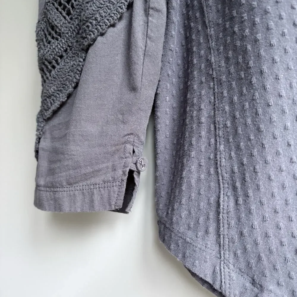 FREE PEOPLE Floral Lace Embroidered Swiss Dot Brunch Date Top Gray Romantic S